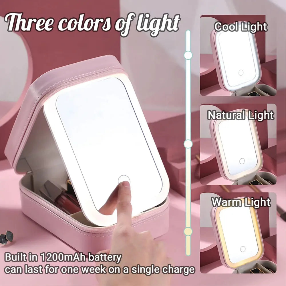 Personalized Leather LED Makeup Case with Cartoon Girl & Rose – Cute Custom Gift for Girls and Teens
