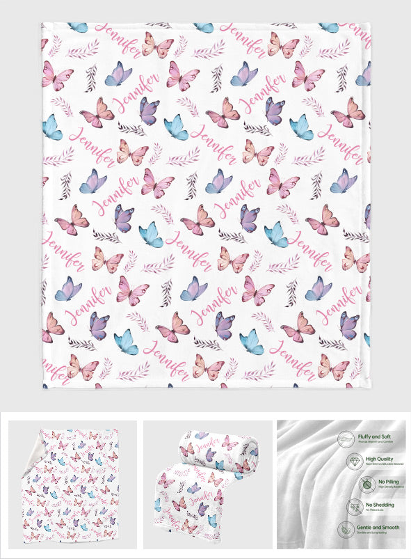 Butterfly Custom Name - Personalized Grandma Blanket
