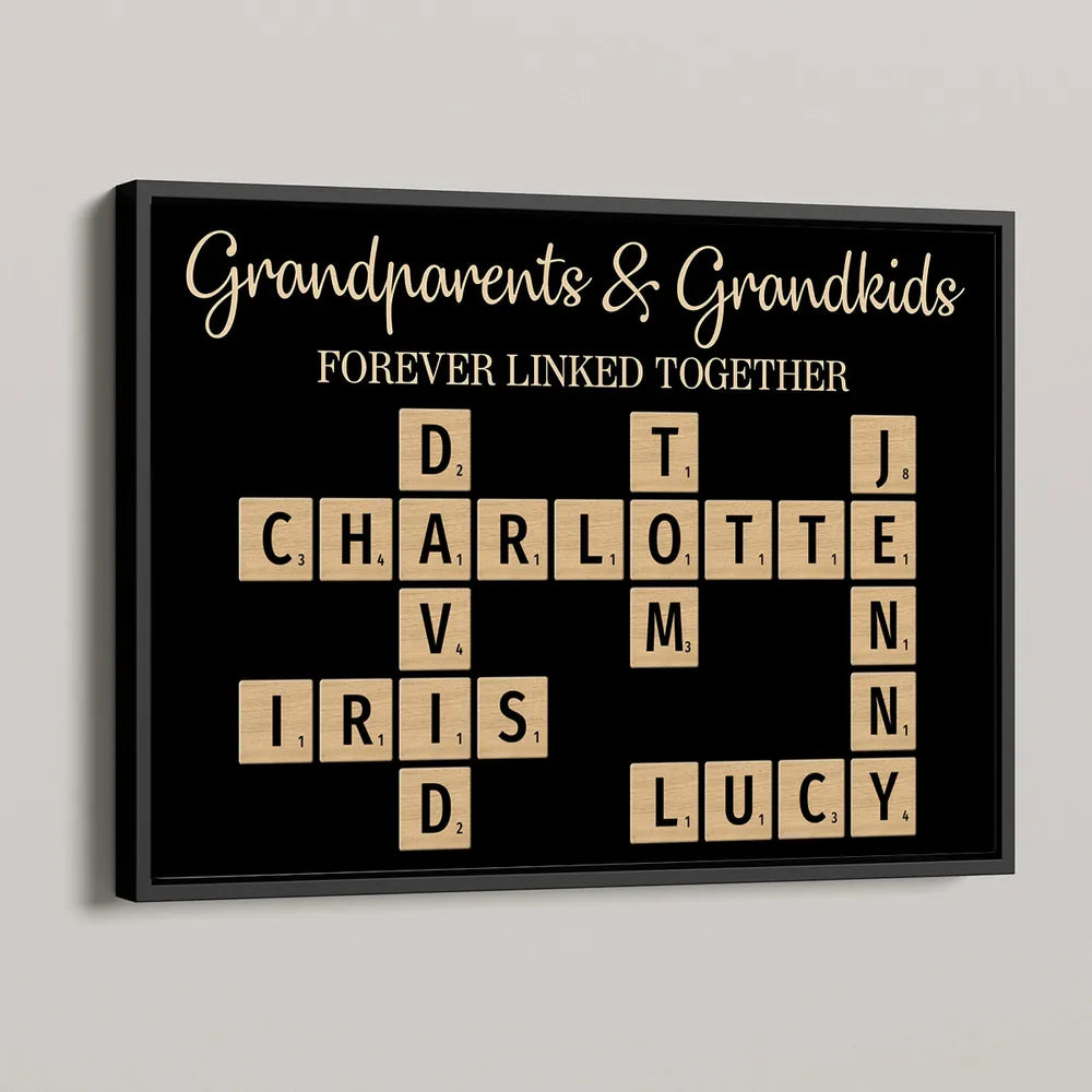 Grandparents & Grandkids Forever Linked Together Crossword Puzzle Personalized Poster or Keychain or Plaque or Ornament, Unique Christmas Gift For Large Family, Parent, Grandparents, Siblings, Brothers, Sisters