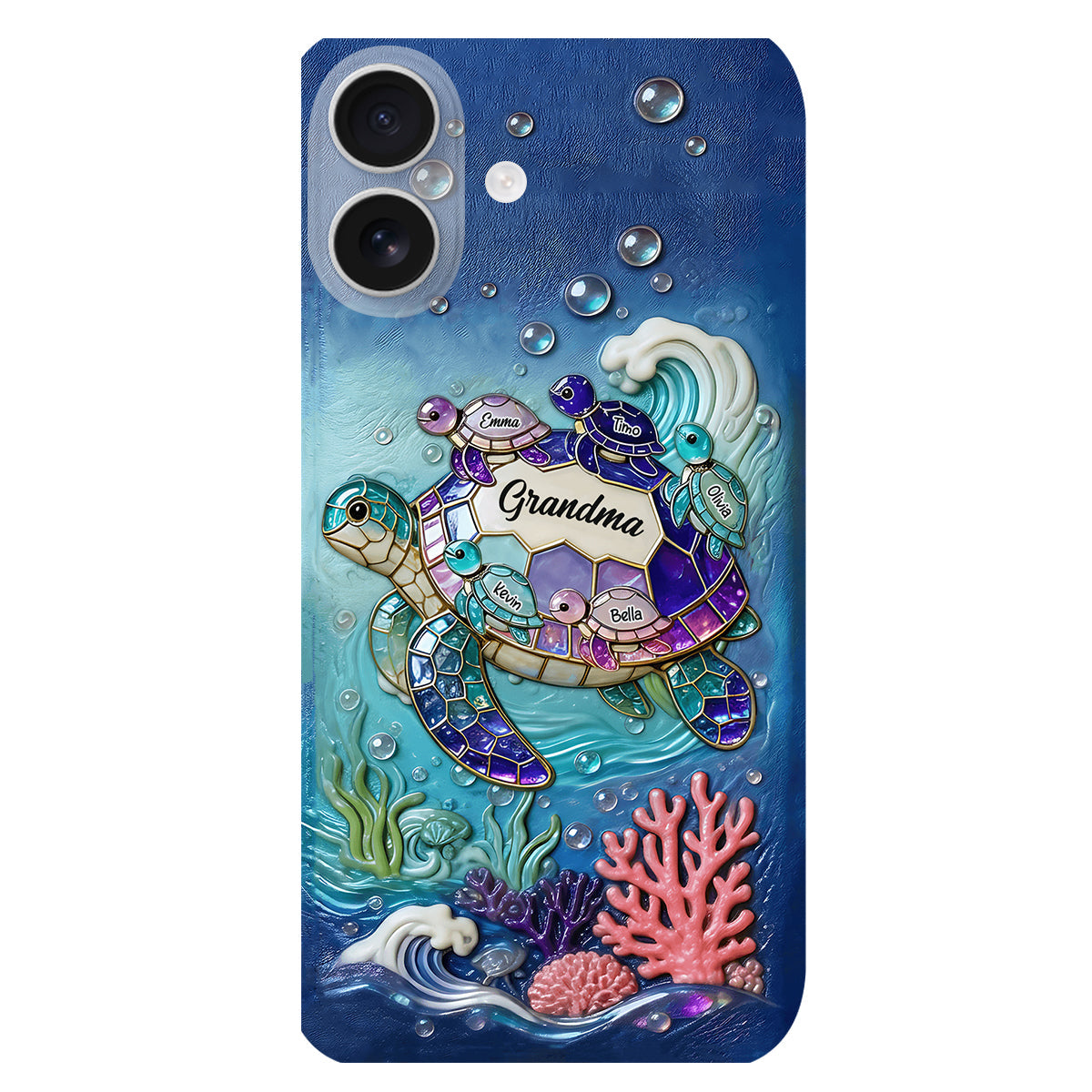 Grandma Turtle - Personalized Turtle 3D Embossed Leather Phone Case