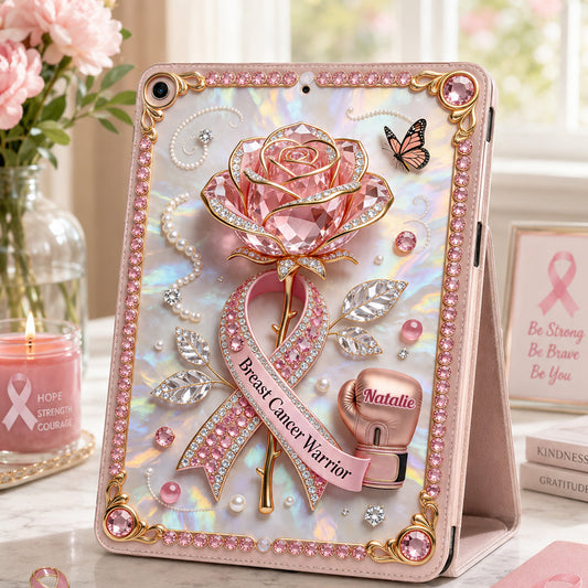 Faith Hope Love - Personalized Breast Cancer Awareness Tablet Cover With Pen Slot