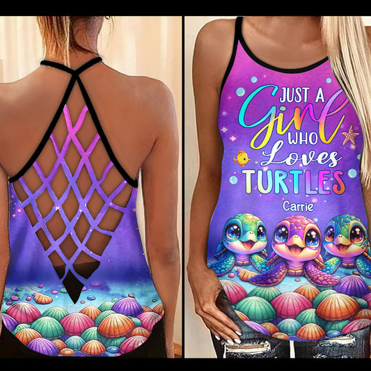 Just A Girl Who Loves Turtles - Personalized Turtle Cross Tank Top